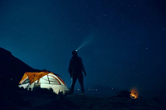Looking up at starry sky